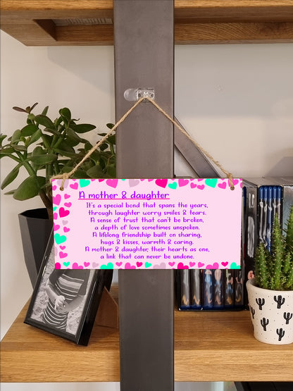 Mother and Daughter Special Bond Decorative Sign for Mums Mother's Day Handmade Wooden Hanging Wall Plaque Gift