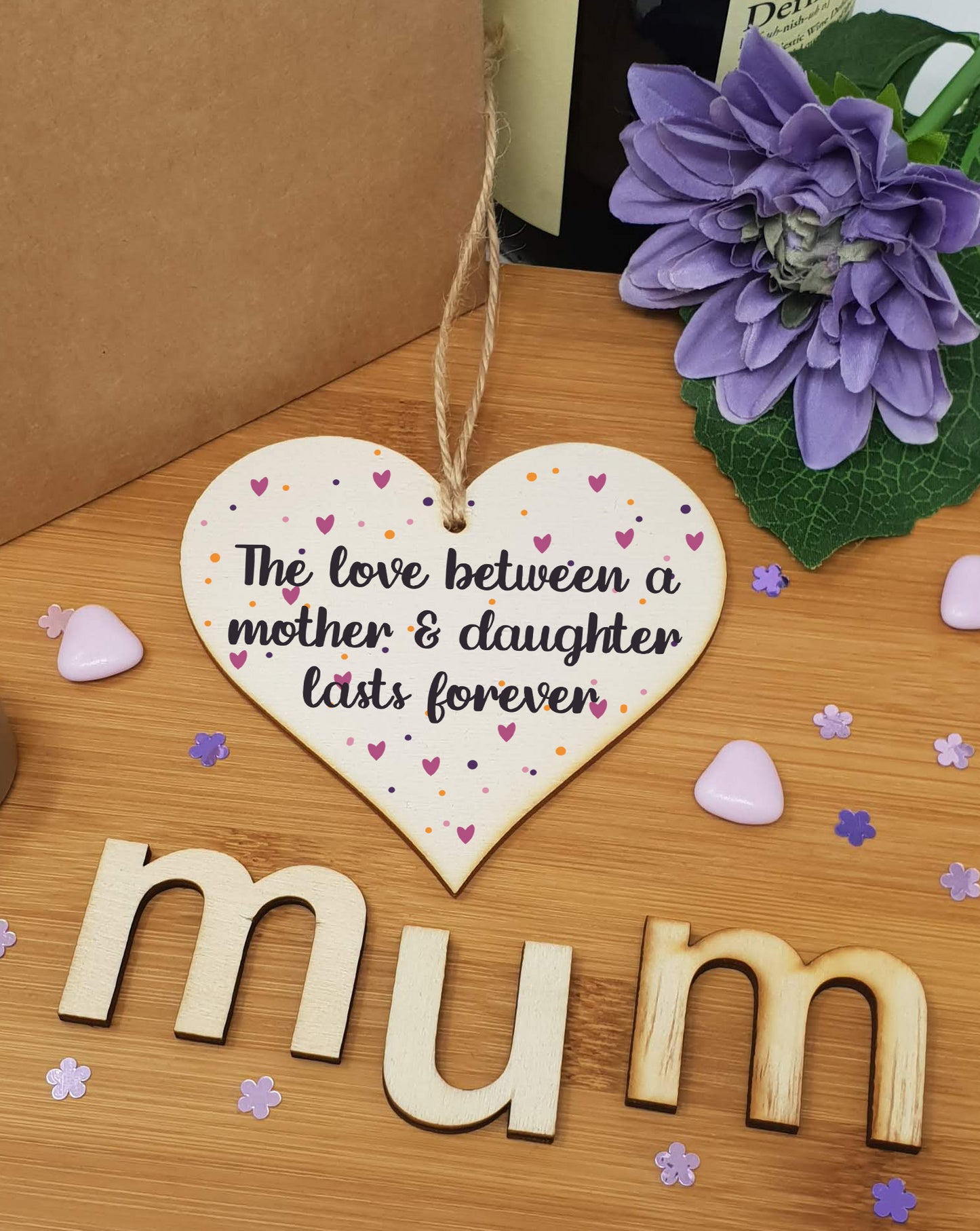 Handmade Wooden Hanging Heart Plaque Gift Love Between Mother Daughter Forever Present Friendship Thoughtful Wall Hanger