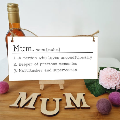 Handmade Wooden Hanging Wall Plaque Mum Loves Unconditionally Superwoman Dictionary Style Gift Sign mother's Day