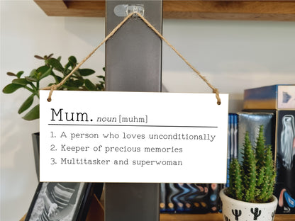 Handmade Wooden Hanging Wall Plaque Mum Loves Unconditionally Superwoman Dictionary Style Gift Sign mother's Day