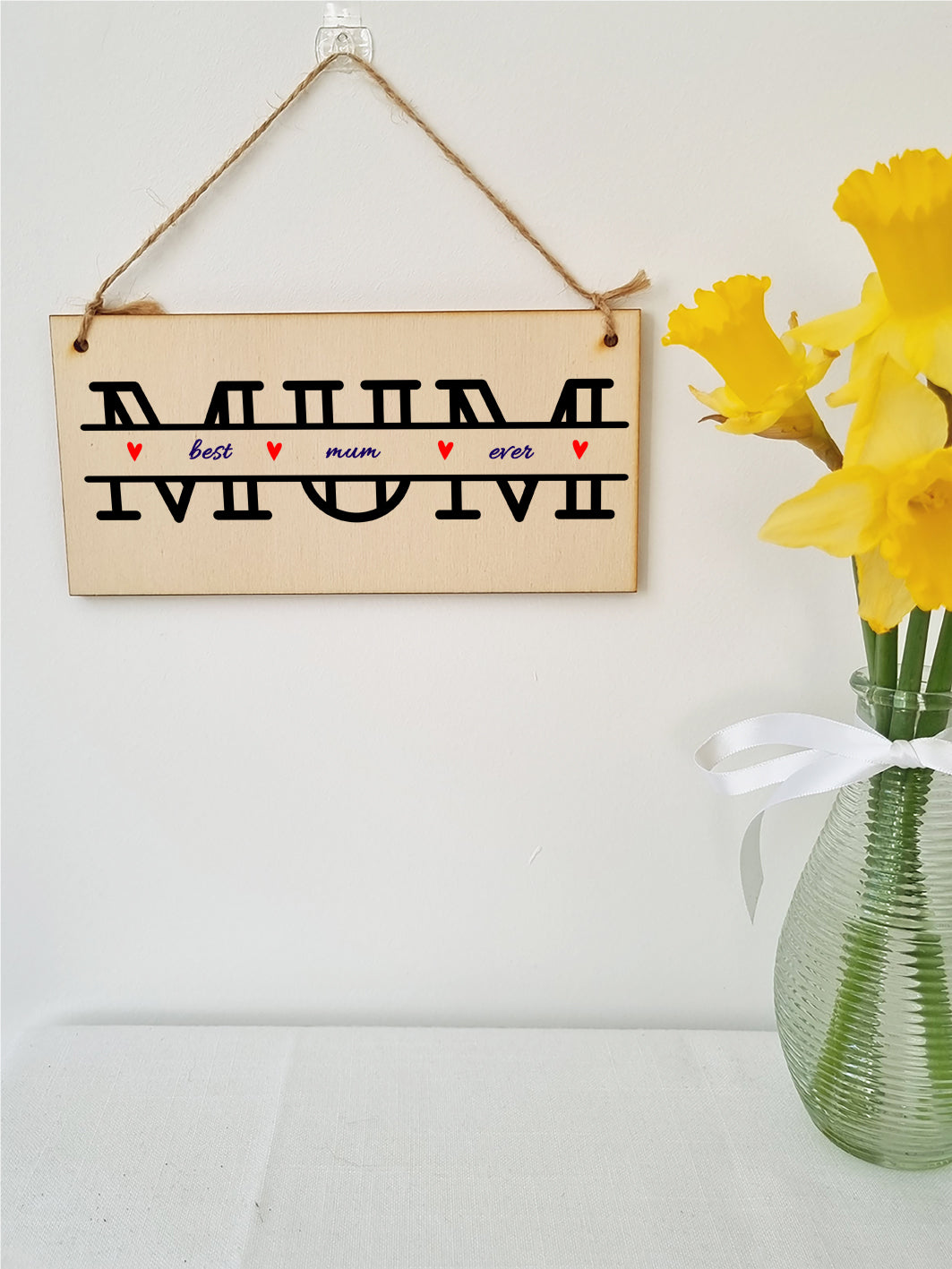 Handmade Wooden Hanging Wall Plaque Best Mum Ever Monogram Style Gift Sign Mother's Day