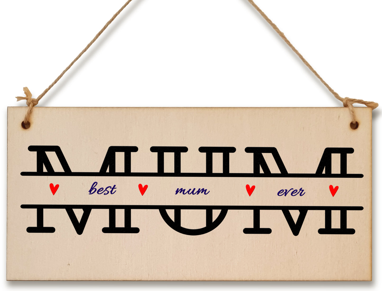 Handmade Wooden Hanging Wall Plaque Best Mum Ever Monogram Style Gift Sign Mother's Day