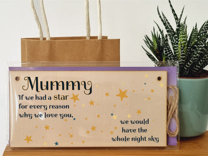 Handmade Wooden Hanging Wall Plaque Mum Stars Reasons We Love You Sentimental Gift Sign Mother's Day