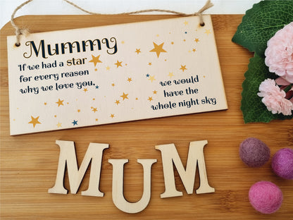 Handmade Wooden Hanging Wall Plaque Mum Stars Reasons We Love You Sentimental Gift Sign Mother's Day