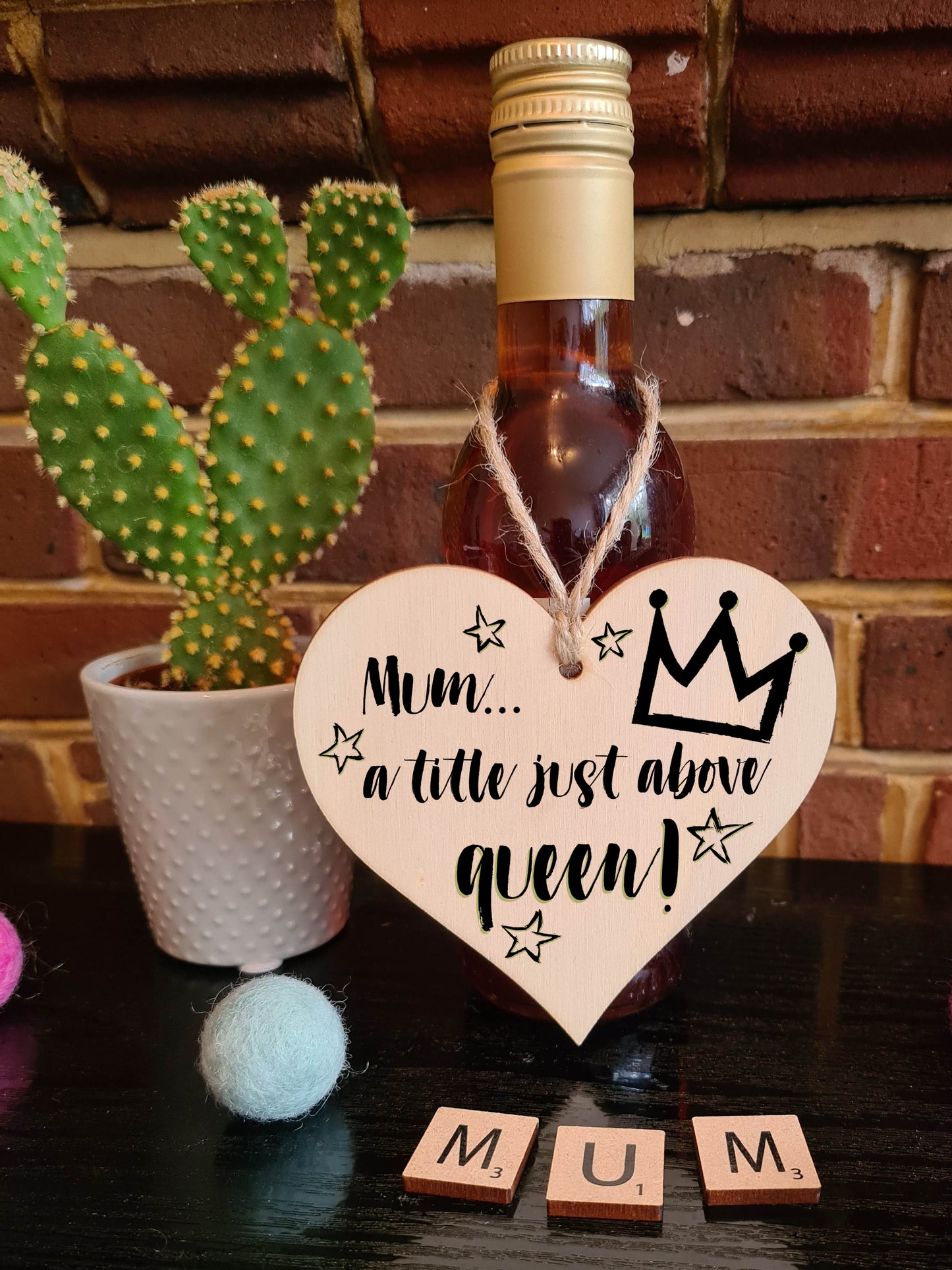 Handmade Wooden Hanging Heart Plaque Mother's Day Gift Mum a title just above queen fun inspirational yas kween keepsake from daughter son kids wall hanger card alternative