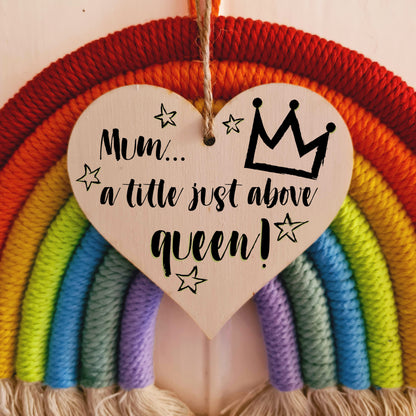 Handmade Wooden Hanging Heart Plaque Mother's Day Gift Mum a title just above queen fun inspirational yas kween keepsake from daughter son kids wall hanger card alternative