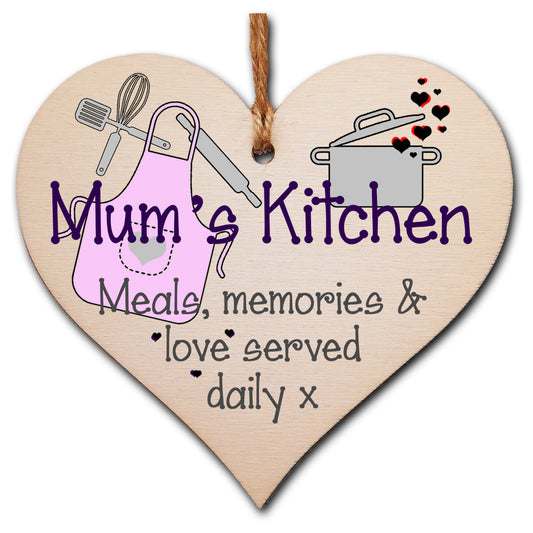 Handmade Wooden Hanging Heart Plaque Gift for Mum Thoughtful Keepsake for Kitchen Baking Cooking Fan