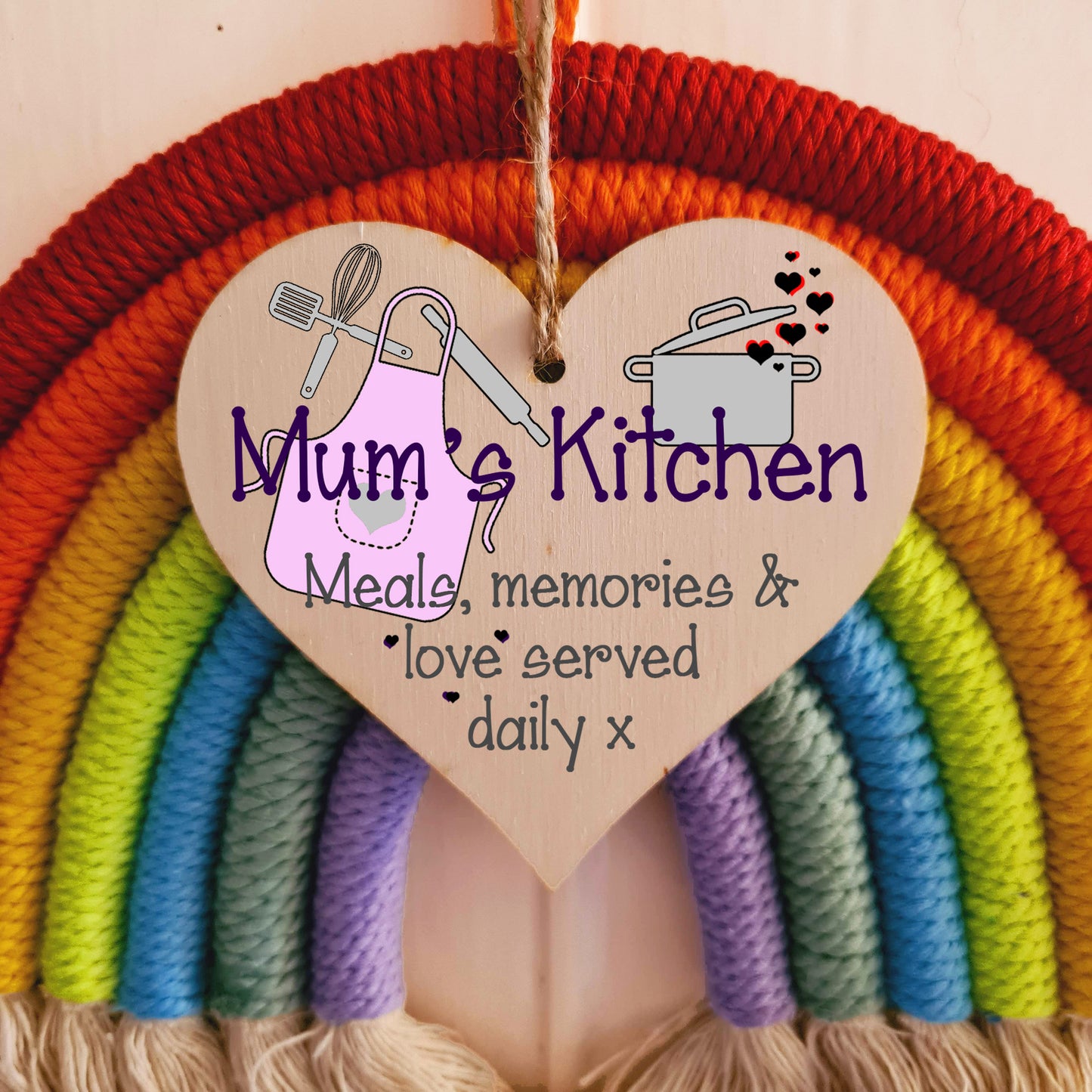 Handmade Wooden Hanging Heart Plaque Gift for Mum Thoughtful Keepsake for Kitchen Baking Cooking Fan