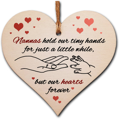 Handmade Wooden Hanging Heart Plaque Gift for Nannas from Kids Babies Thoughtful Keepsake