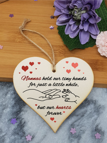 Handmade Wooden Hanging Heart Plaque Gift for Nannas from Kids Babies Thoughtful Keepsake