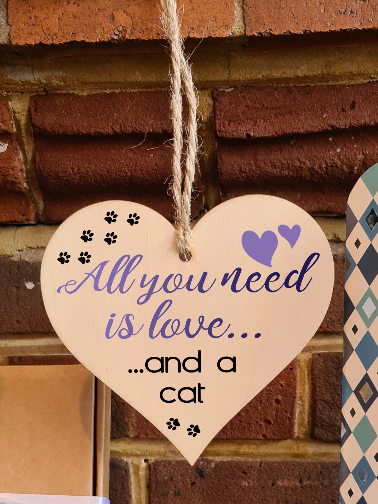 Handmade Wooden Hanging Heart Plaque Gift for Cat Lovers Novelty Funny Keepsake