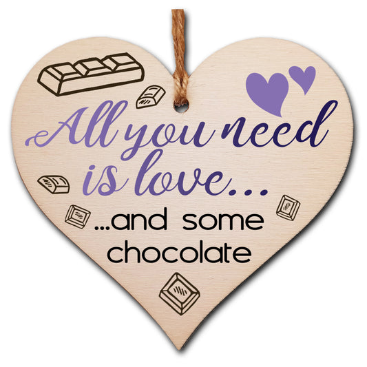 Handmade Wooden Hanging Heart Plaque Gift for Chocolate Lovers Novelty Funny Keepsake