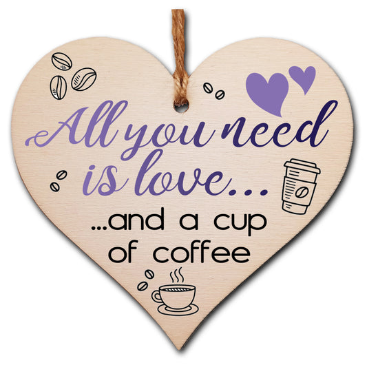 Handmade Wooden Hanging Heart Plaque Gift for Coffee Lovers Novelty Funny Keepsake