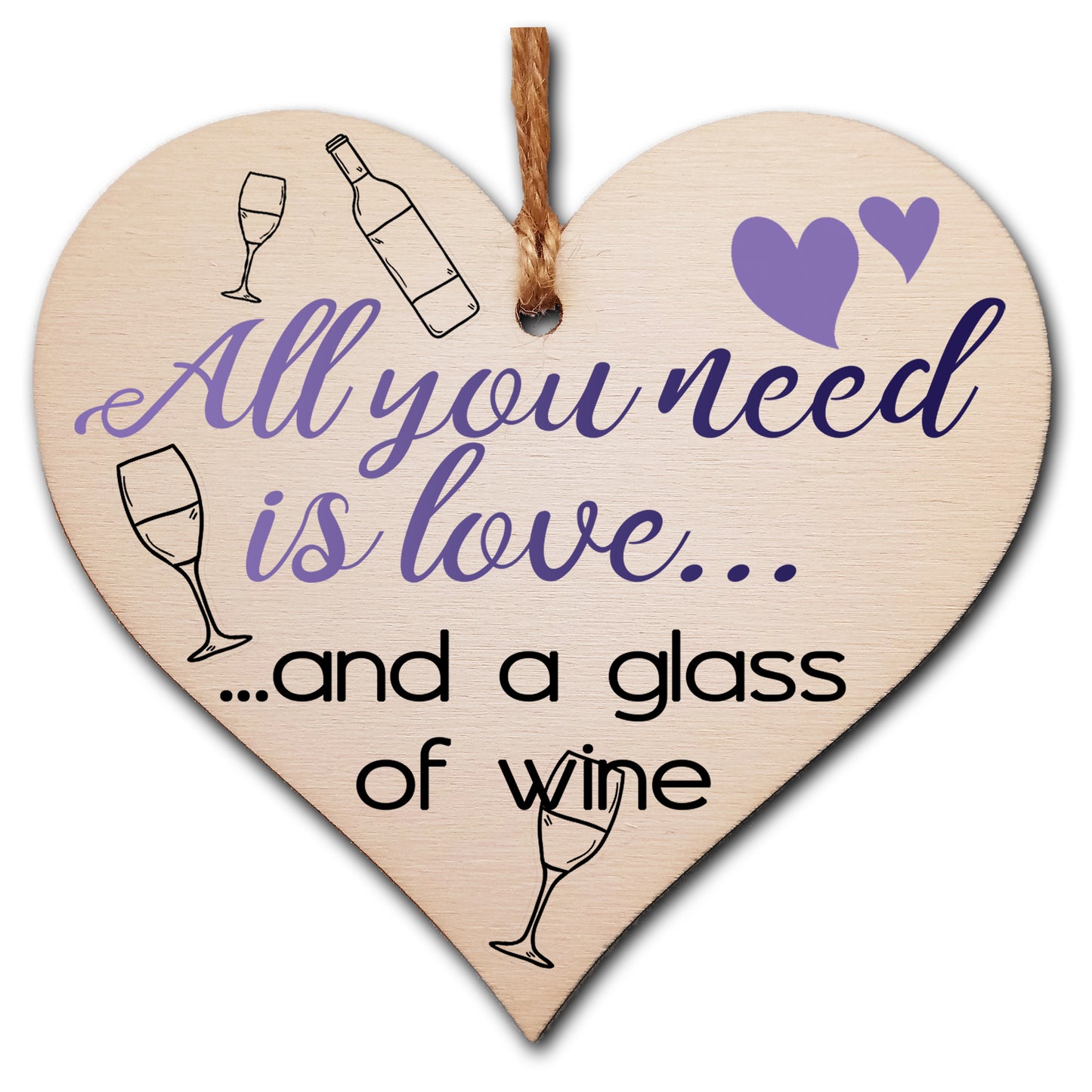 Handmade Wooden Hanging Heart Plaque Gift for Wine Lovers Novelty Funny Keepsake