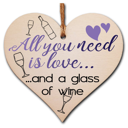 Handmade Wooden Hanging Heart Plaque Gift for Wine Lovers Novelty Funny Keepsake