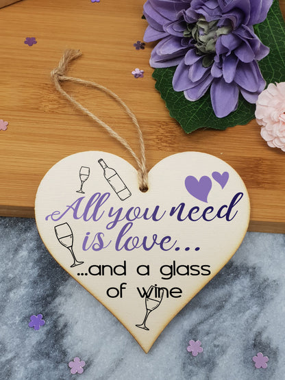 Handmade Wooden Hanging Heart Plaque Gift for Wine Lovers Novelty Funny Keepsake