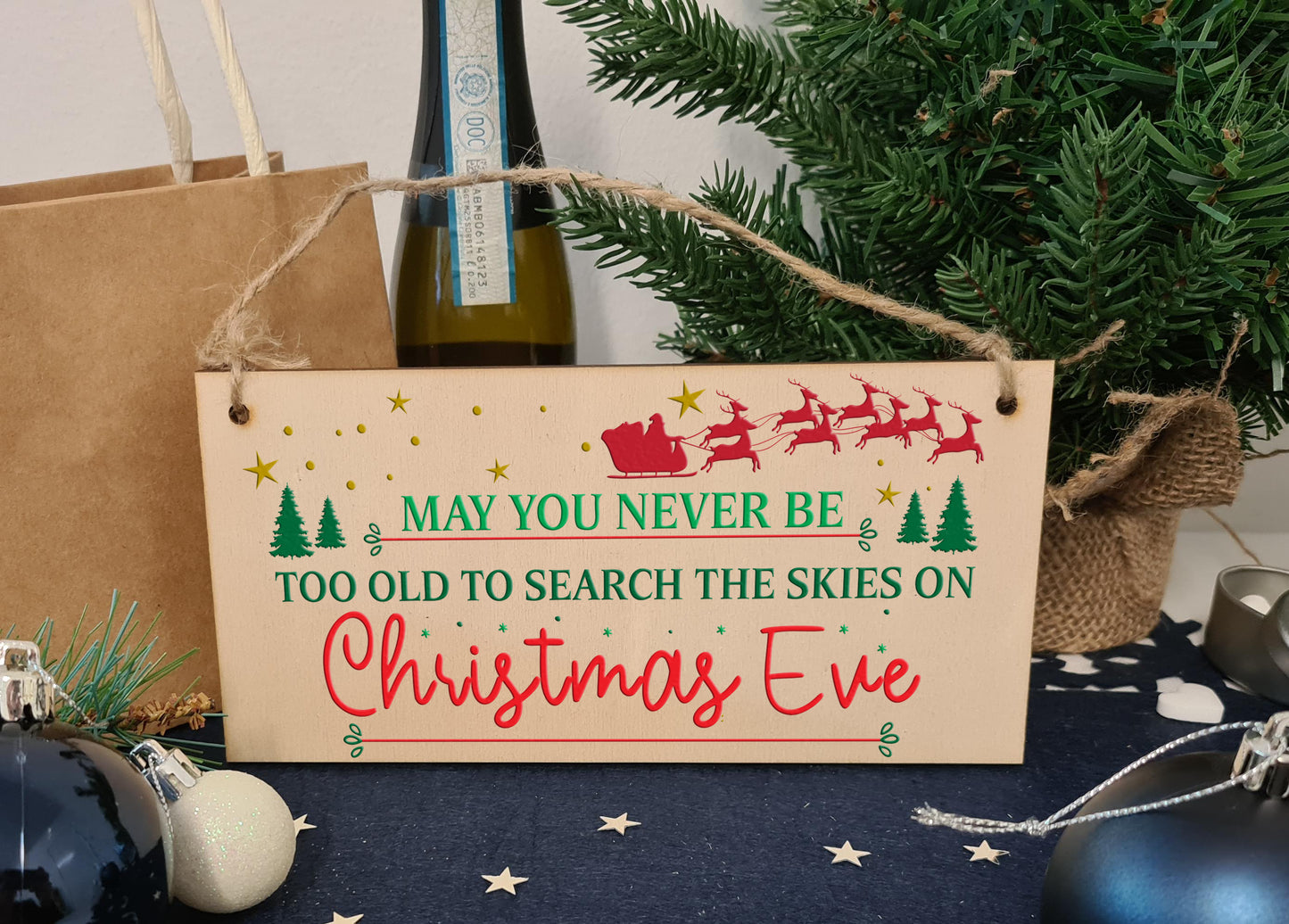 Never Too Old Search the Skies Christmas Eve Fun Xmas Sign Handmade Wooden Hanging Wall Plaque Gift Hallway Decoration