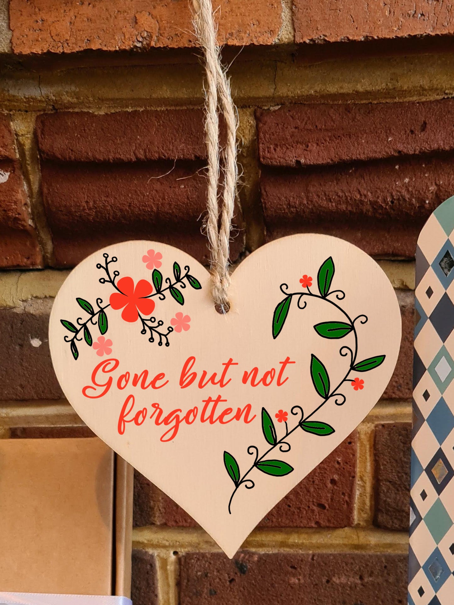 Handmade Wooden Hanging Heart Plaque Gift to Say Sorry Commiserations Sympathy Card Alternative