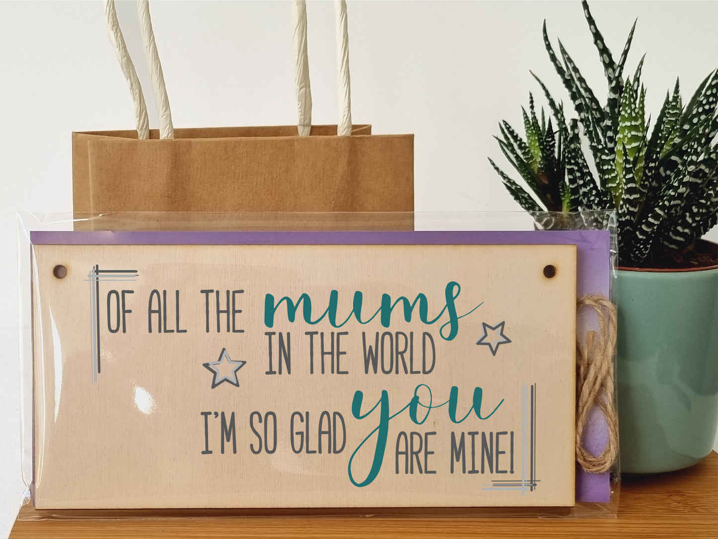 Handmade Wooden Hanging Wall Plaque Of All the Mums Glad You're Mine Sentimental Gift Sign Mother's Day