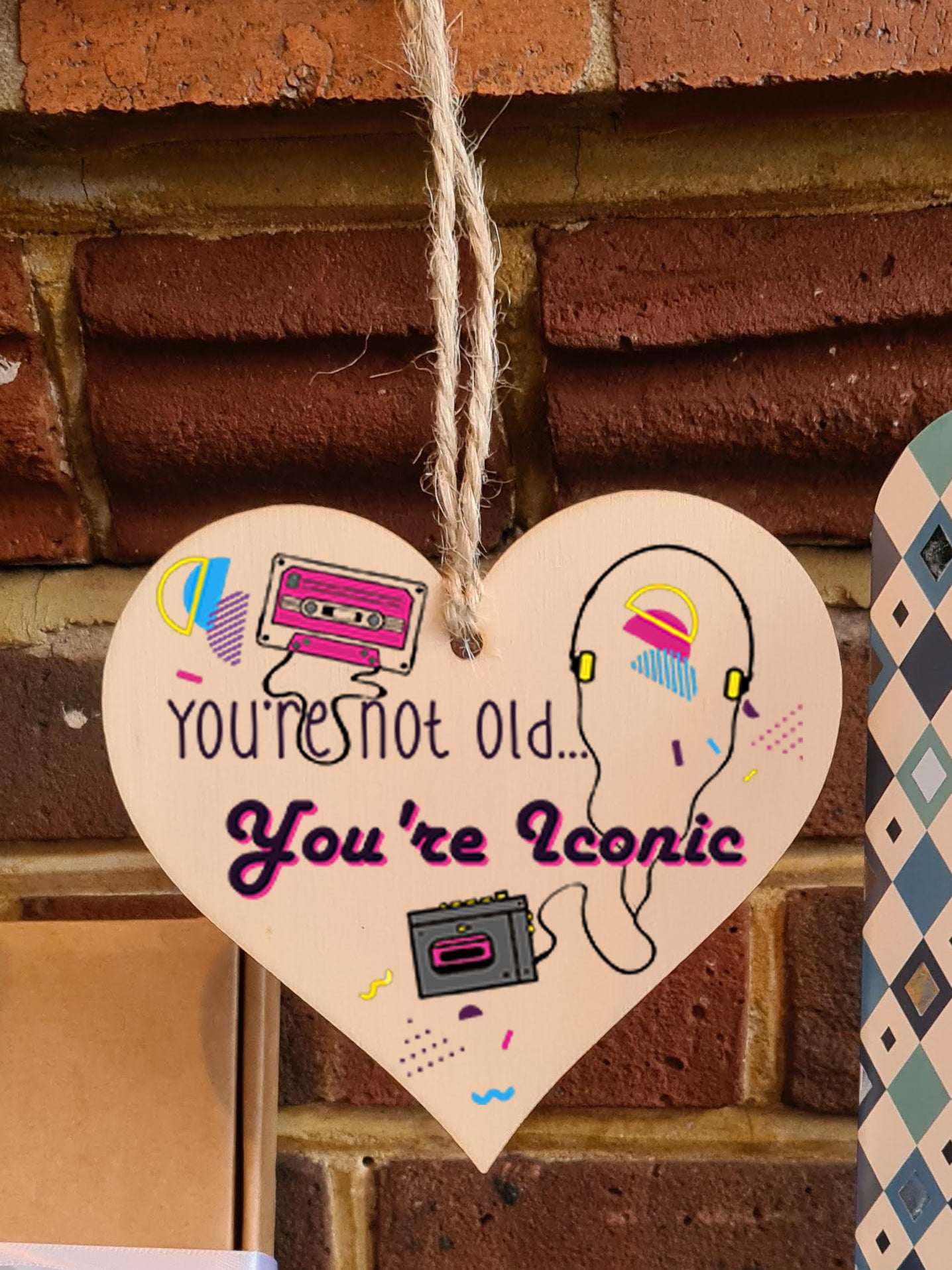 Handmade Wooden Hanging Heart Plaque Gift Not Old Retro 80s 90s Funny Birthday Card Alternative Wall Hanger Bottle Decoration