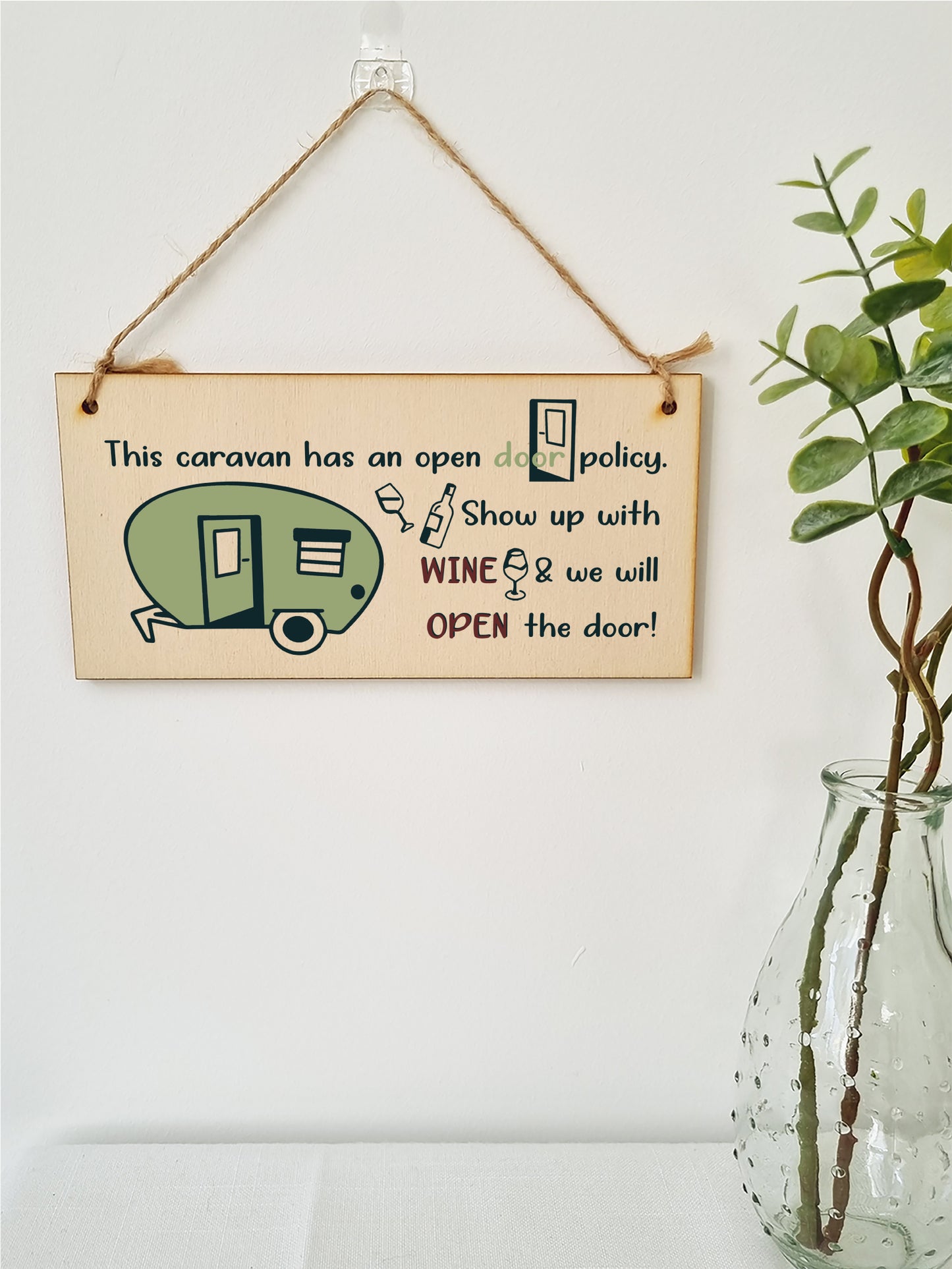 Handmade Wooden Hanging Wall Plaque Caravn Open Door Policy Bring Wine Funny Friendship Sign for Caravan Camper