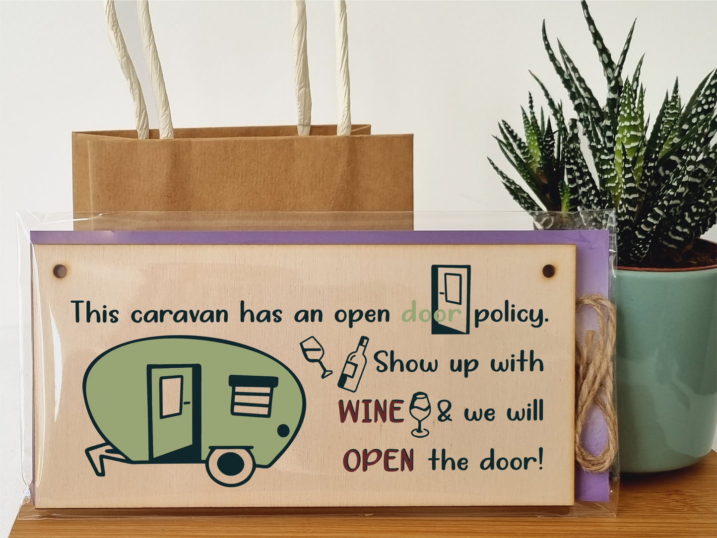 Handmade Wooden Hanging Wall Plaque Caravn Open Door Policy Bring Wine Funny Friendship Sign for Caravan Camper