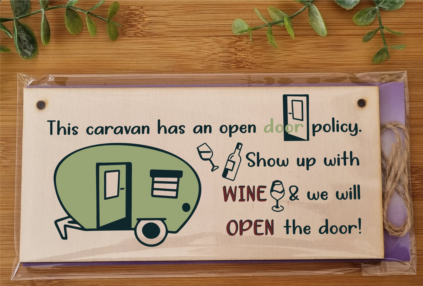 Handmade Wooden Hanging Wall Plaque Caravn Open Door Policy Bring Wine Funny Friendship Sign for Caravan Camper