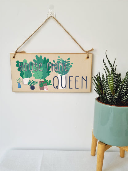 Handmade Wooden Hanging Wall Plaque House Plant Queen Funny House Plant Decorative Sign Friendship Mum Sister Gift