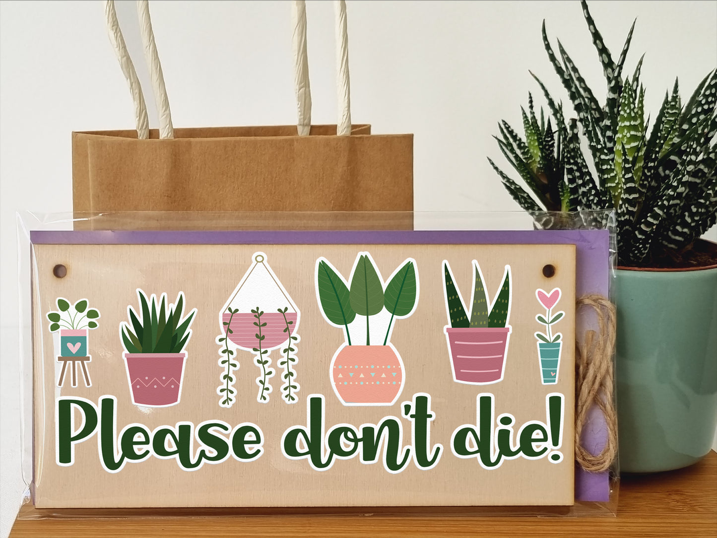 Houseplants Please Don't Die Funny Novelty Decorative Handmade Wooden Plaque Home Décor Friendship Hanging Sign Gift