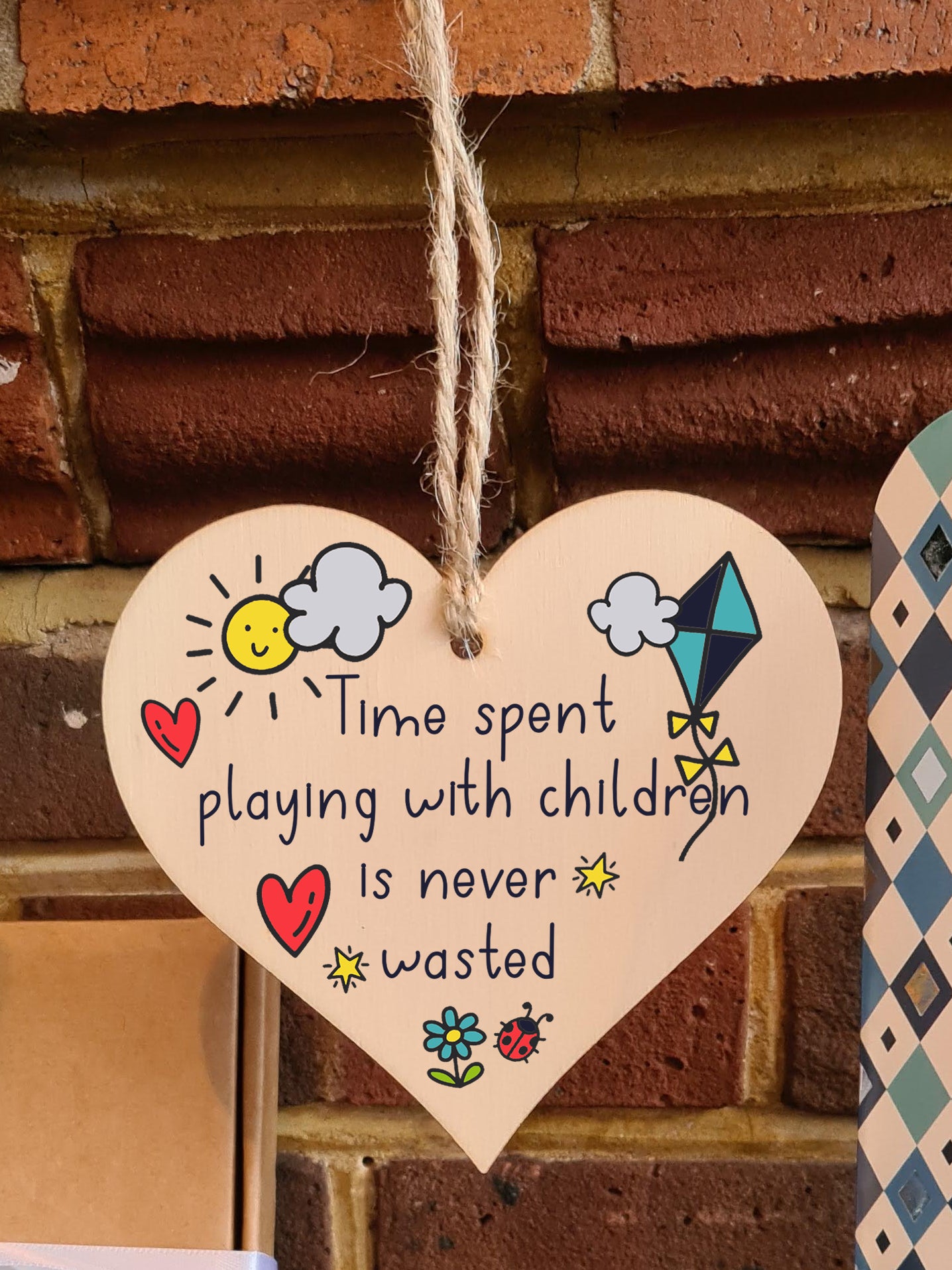 Handmade Wooden Hanging Heart Plaque Gift Time Playing With Children Inspirational Wall Hanger Card Alternative Mother Family