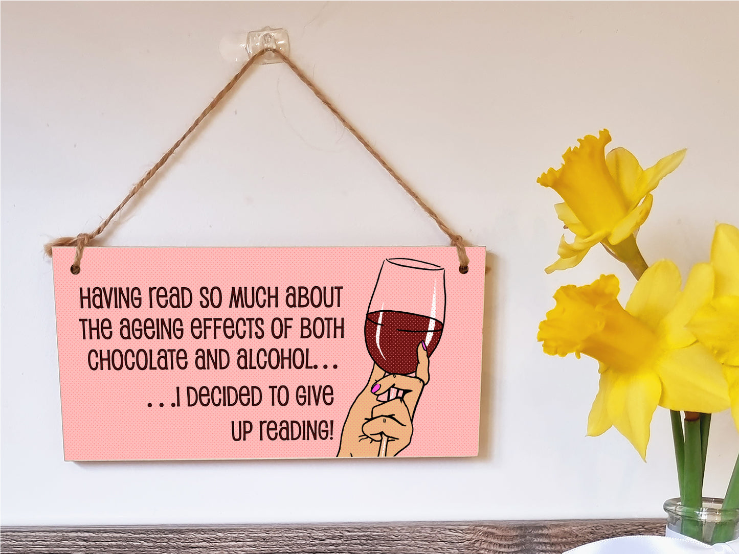 Handmade Wooden Hanging Wall Plaque Read About Ageing Effects of Alcohol Give Up Reading Funny Novelty Wine Lovers