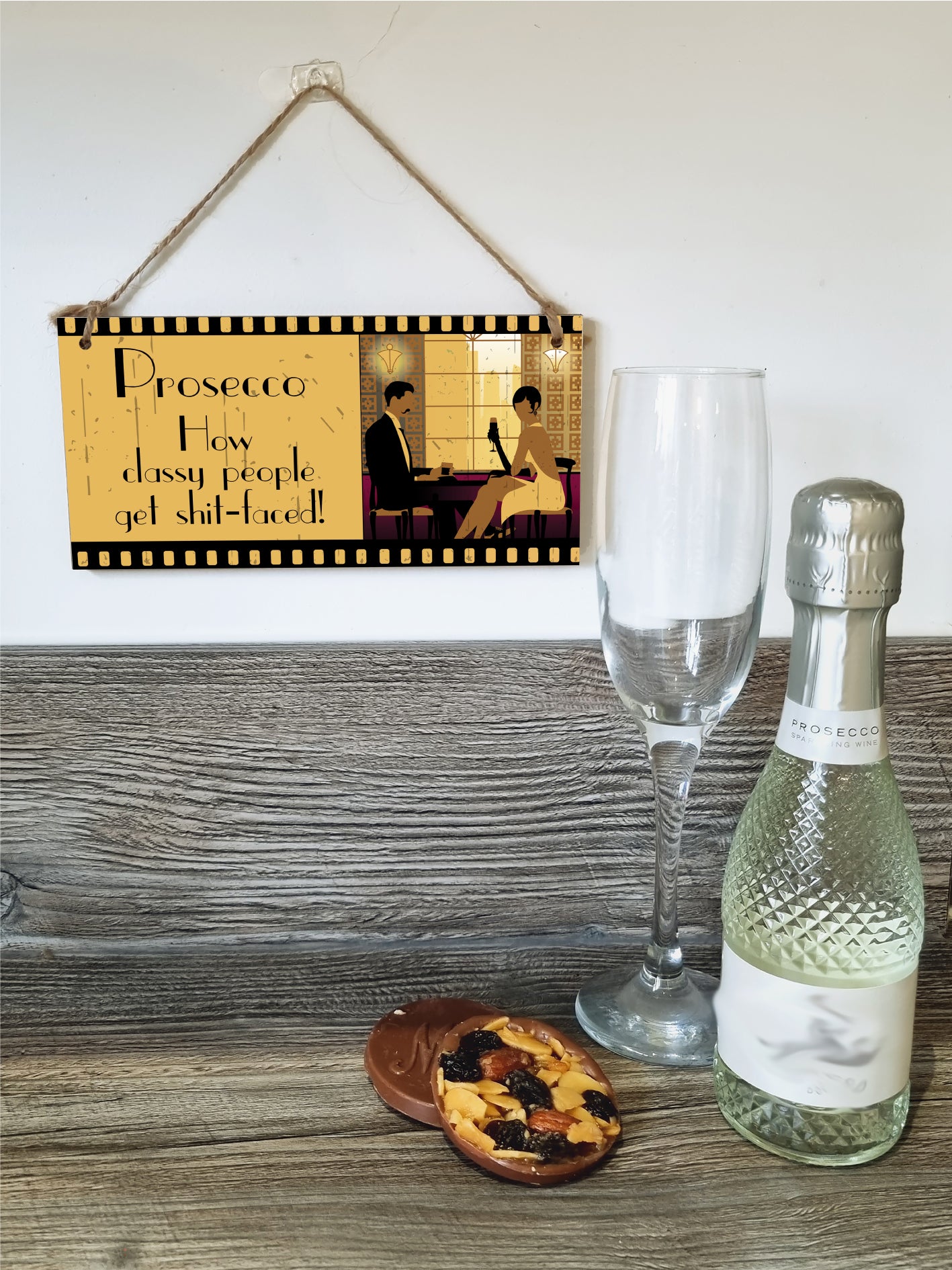 Handmade Wooden Hanging Wall Plaque Prosecco How Classy People Get Drunk Pun Novelty Sign for Home Bar Kitchen