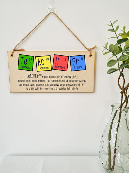 Handmade Wooden Hanging Wall Plaque Teacher Symbols Periodic Table Joke Clever End of School Term Gift