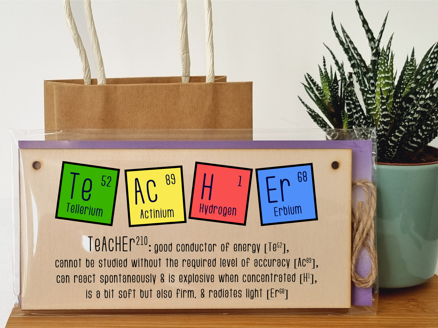 Handmade Wooden Hanging Wall Plaque Teacher Symbols Periodic Table Joke Clever End of School Term Gift