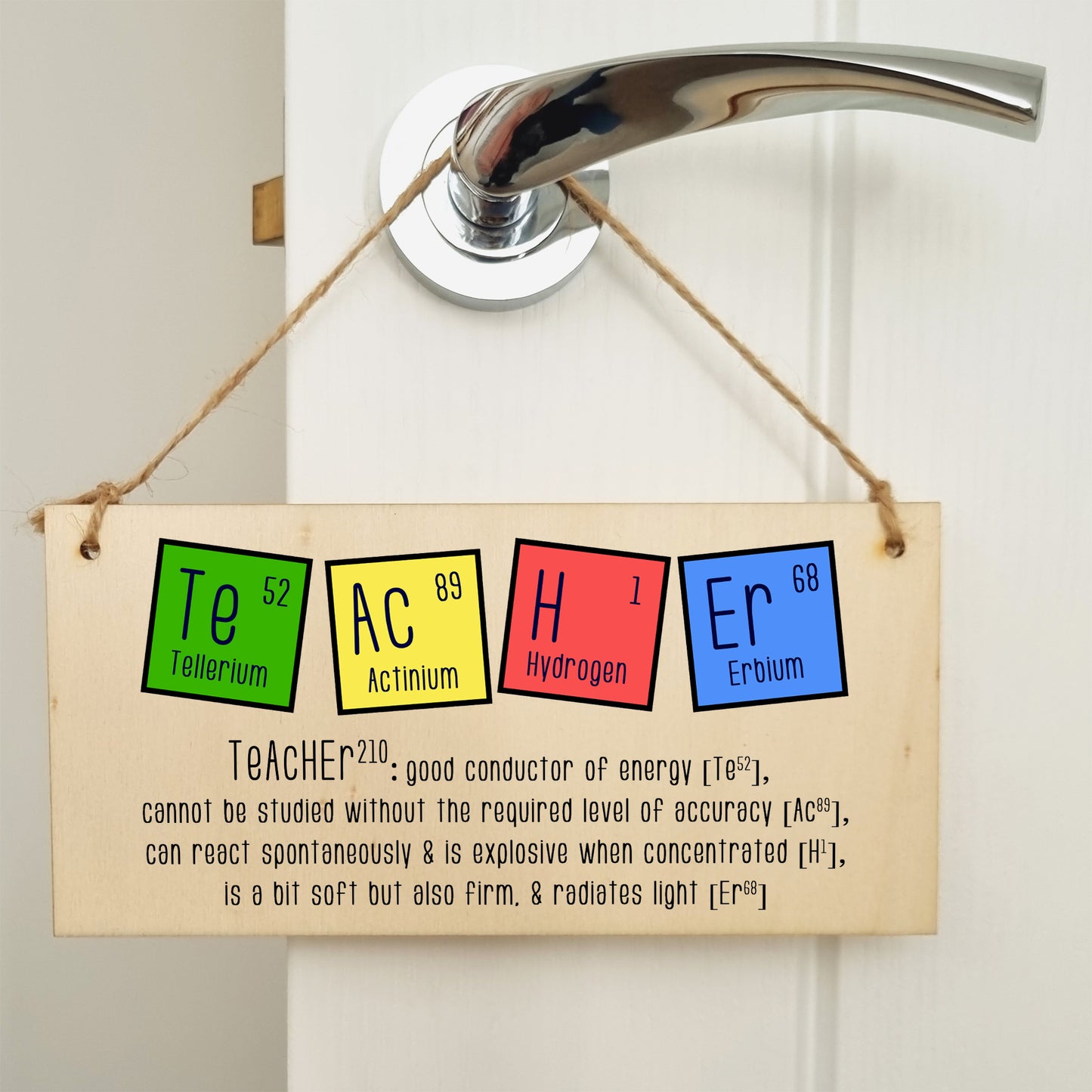 Handmade Wooden Hanging Wall Plaque Teacher Symbols Periodic Table Joke Clever End of School Term Gift