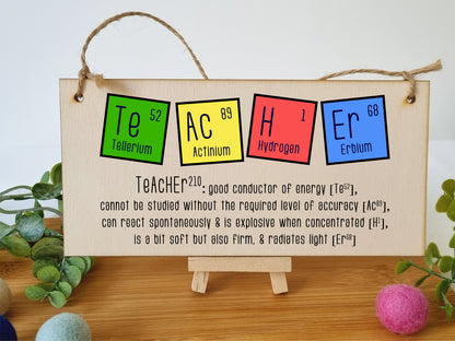 Handmade Wooden Hanging Wall Plaque Teacher Symbols Periodic Table Joke Clever End of School Term Gift