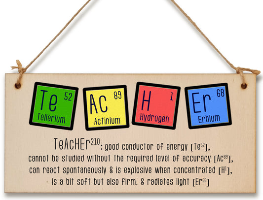 Handmade Wooden Hanging Wall Plaque Teacher Symbols Periodic Table Joke Clever End of School Term Gift