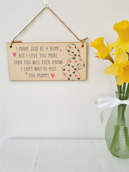 Handmade Wooden Hanging Wall Plaque Bump Can't Wait to Meet You Mummy Gift Sign Pregnant 1st Mother's Day