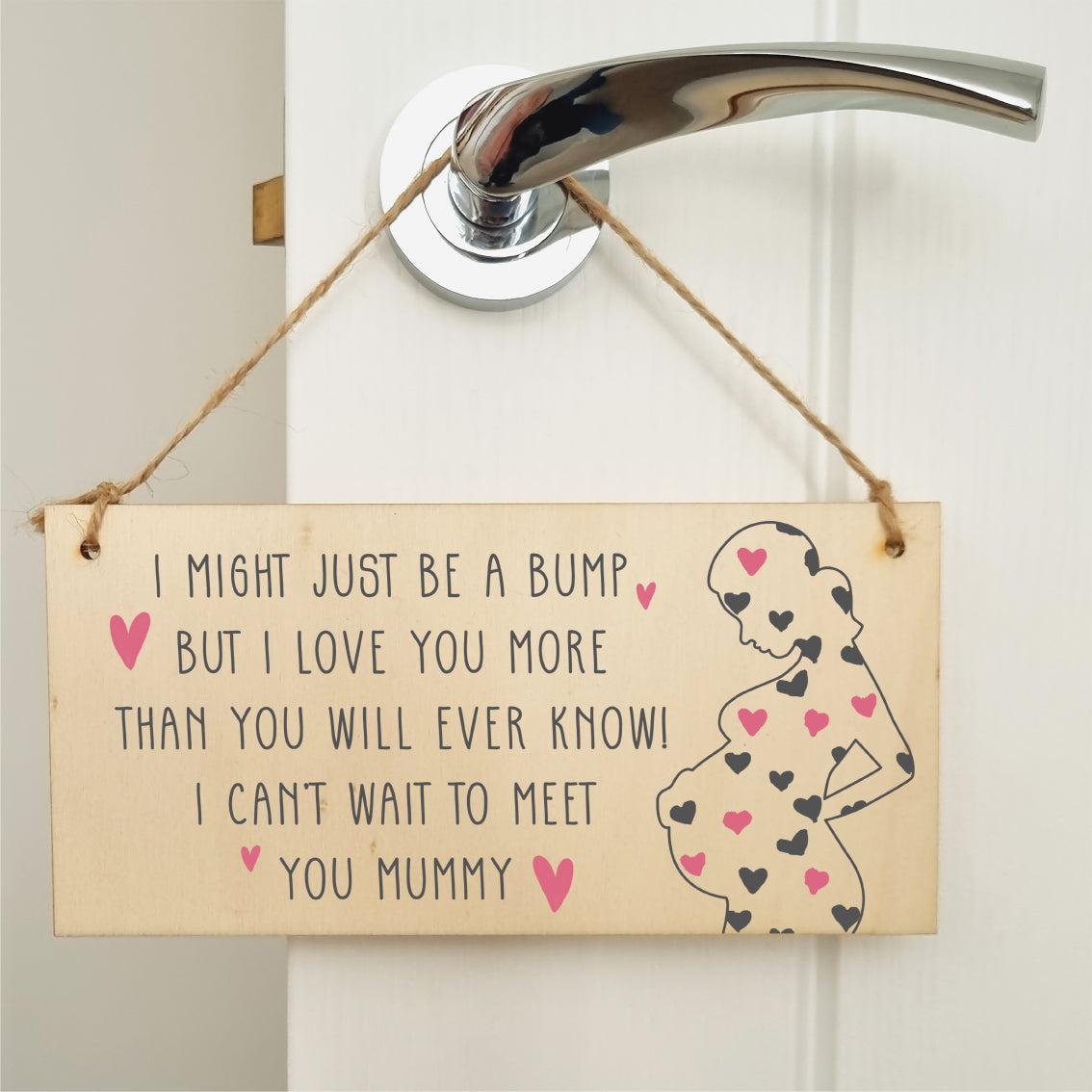 Handmade Wooden Hanging Wall Plaque Bump Can't Wait to Meet You Mummy Gift Sign Pregnant 1st Mother's Day