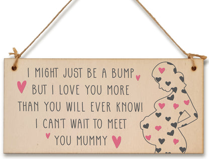 Handmade Wooden Hanging Wall Plaque Bump Can't Wait to Meet You Mummy Gift Sign Pregnant 1st Mother's Day