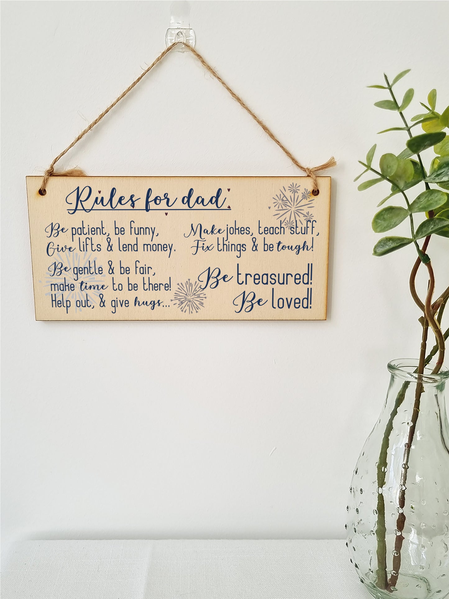 Handmade Wooden Hanging Wall Plaque Rules For Dads Be Patient Sentimental Funny Sign Father's Day Gift