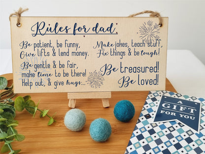 Handmade Wooden Hanging Wall Plaque Rules For Dads Be Patient Sentimental Funny Sign Father's Day Gift