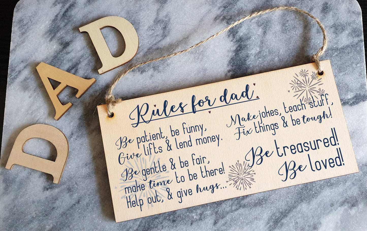 Handmade Wooden Hanging Wall Plaque Rules For Dads Be Patient Sentimental Funny Sign Father's Day Gift