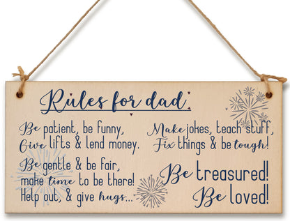 Handmade Wooden Hanging Wall Plaque Rules For Dads Be Patient Sentimental Funny Sign Father's Day Gift