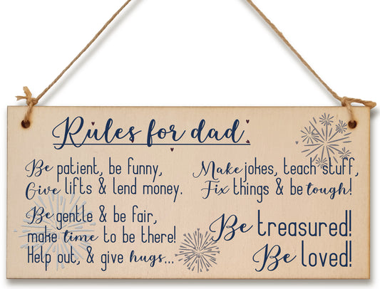 Handmade Wooden Hanging Wall Plaque Rules For Dads Be Patient Sentimental Funny Sign Father's Day Gift