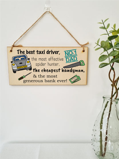 Handmade Wooden Hanging Wall Plaque Dad Best Taxi Driver Handyman Generous Bank Novelty Sign Father's Day Gift