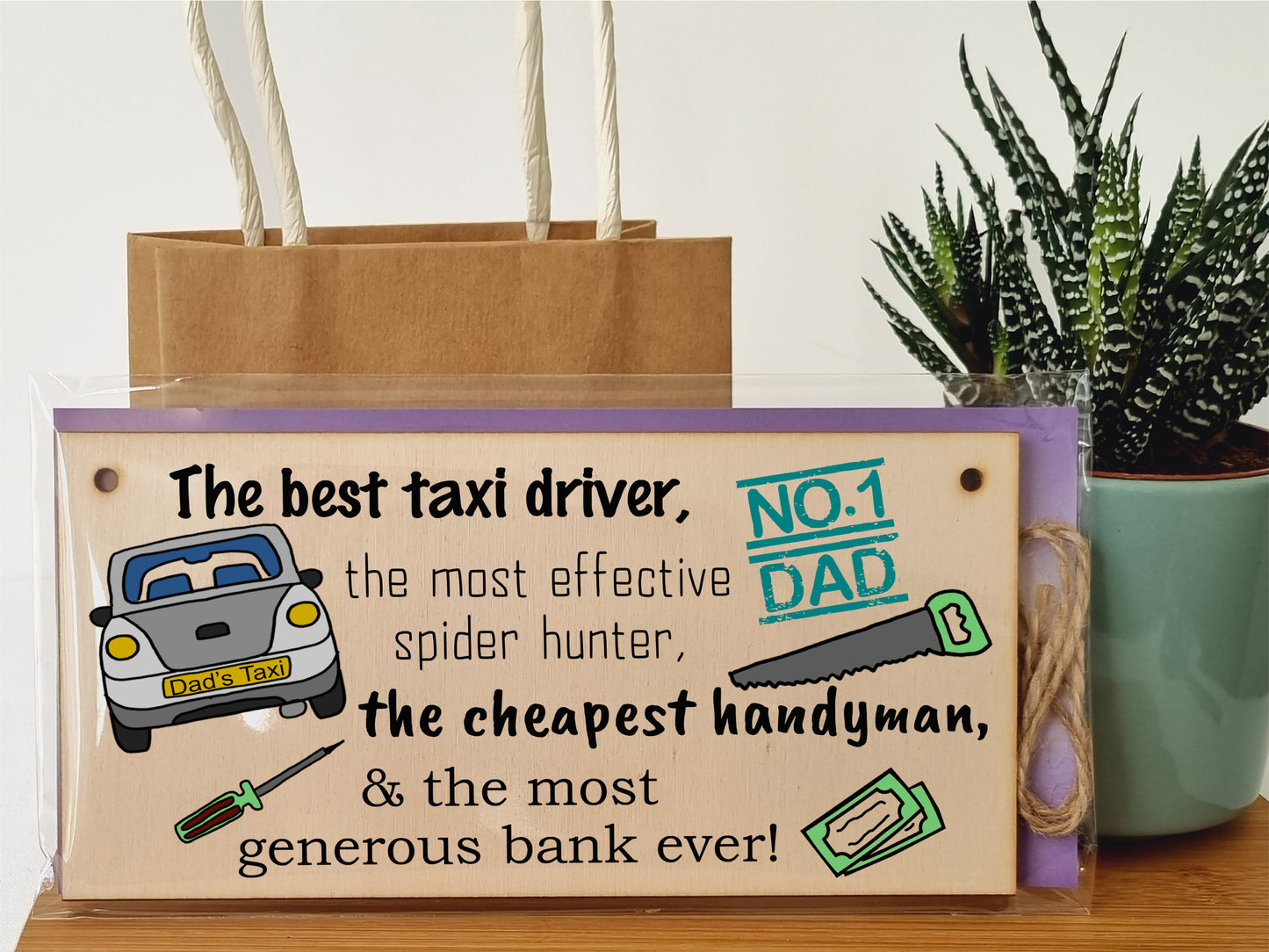 Handmade Wooden Hanging Wall Plaque Dad Best Taxi Driver Handyman Generous Bank Novelty Sign Father's Day Gift