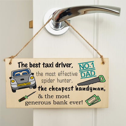 Handmade Wooden Hanging Wall Plaque Dad Best Taxi Driver Handyman Generous Bank Novelty Sign Father's Day Gift