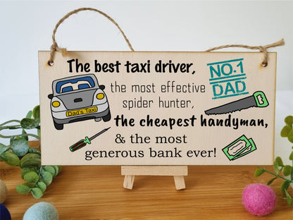 Handmade Wooden Hanging Wall Plaque Dad Best Taxi Driver Handyman Generous Bank Novelty Sign Father's Day Gift