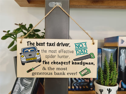 Handmade Wooden Hanging Wall Plaque Dad Best Taxi Driver Handyman Generous Bank Novelty Sign Father's Day Gift